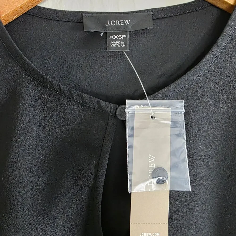 J. Crew Black Puff Sleeve Satin Back Crepe Blouse Top Size XXS Petite XXSP NWT